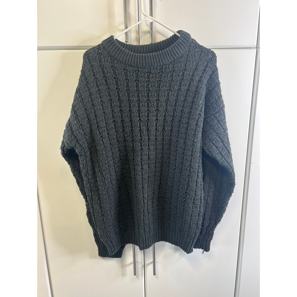 Spettro Casual Clothing Charcoal Gray Chunky Ribbed Knit Crewneck Sweater Mens‎